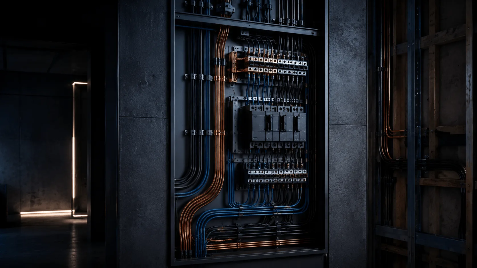 Electricista trabajando en el cableado de una vivienda en Llíria