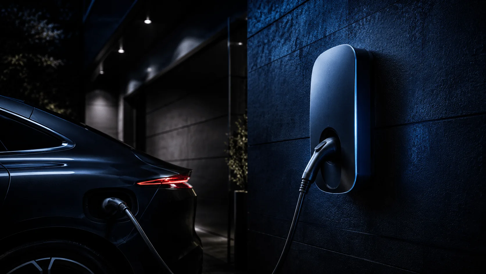 Cargador de coche eléctrico instalado en el garaje de un chalet del Camp de Túria